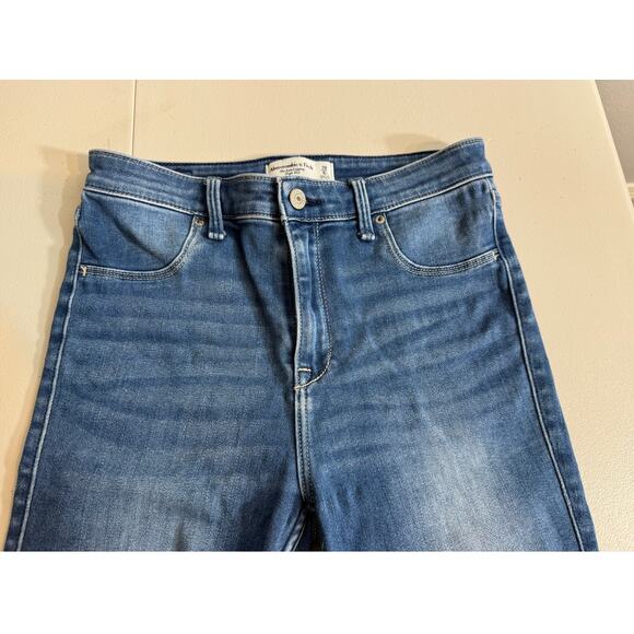Abercrombie & Fitch The Jean Legging High Rise blue denim raw hem jeans Sz 28/6 - Picture 4 of 10